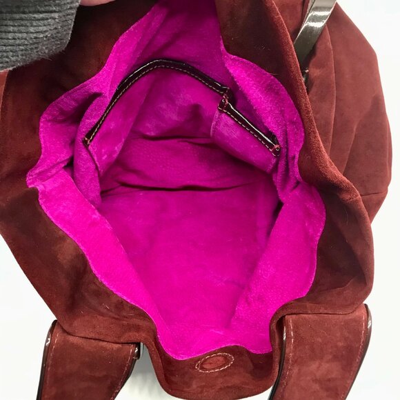 Kale Dark Red Suede Leather Large Shoulder Bag - Picture 10 of 12